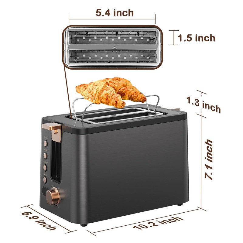 Mecity Toaster 2 Slice Stainless Steel Body Timer, Bagel/Defrost/Reheat/Cancel Functions,Warming