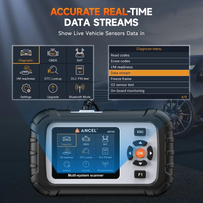 ANCEL AD720 OBD2 Scanner Diagnostic Tool ABS SRS Transmission Engine