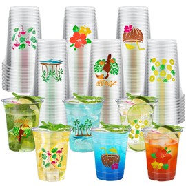 60 Pcs Luau Party Cups 16 oz Clear Plastic Tropical Hawaiian Cups Disposable Hawaiian Flamingo Pineapple Drinking Cups for Summer Beach Hawaiian Luau Drinkware Party Supplies
