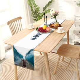 Sunwer Happy Passover Table Runner Moses Divided Parting The Red Sea Jewish Pesach Festival Party Decoration Home Kitchen Dining Room Decor (13" x 90")
