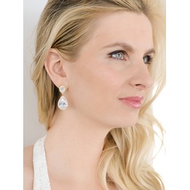 Mariell Gold Plated Cubic Zirconia Clip-On Bridal Earrings, Precision Cut CZ Crystals, Non-Pierced Dangle Earring for Brides, Jewelry for Wedding, Mother of the Bride