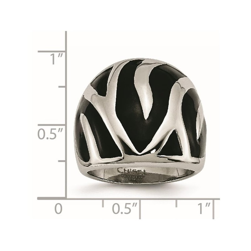 Gem And Harmony Black Eamel Stainless Steel Zebra Polished Ring