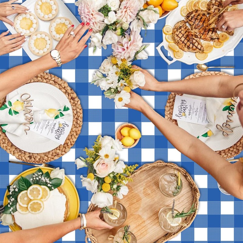 4 Pack Blue Gingham Tablecloths, Blue and White Checkered Tablecloths