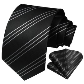 HISDERN Ties for Men Polka Dot Classic Handkerchief Formal Elegant Tie & Pocket Square Set for Wedding Party Business, Black 2