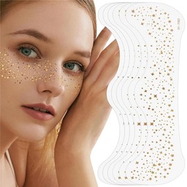 8PCS Glitter Freckles, Waterproof Glitter Freckles Face Tattoo, Face Glitter Freckle Patch, Makeup Glitter Stickers for Women Girls Party (Gold + Silver)