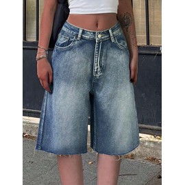 EMMIOL Women Jorts Jeans Wide Leg Baggy Jeans Mid-Low Waist Y2K Vintage Streetwear Denim Shorts