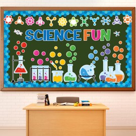 77PCS Science Bulletin Board Decoration Science Fun Cutouts Chemistry Lab Apparatus Wall Decals Science Themed Party Supplies for Back to School Classroom Chalkboard Home Window Decoration Favor
