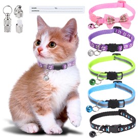 Simpeak 5 Pack Cat Collar, Reflective Kitten Collar Breakaway Safety Cat Collars with Bell and 2 Anti-Lost Address Holder Pendant, Pet Collars for Cats or Small Dogs, 18-28cm Adjustable