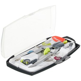 Maped - Kompass zum technischen Zeichnen - Präzisions-Systembox mit 3 Teilen - Kompass mit großem Schnurrbart - Inklusive 1 Universalklemme und 1 Bleietasche - aus Metall, sortiertes Modell