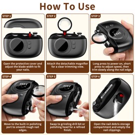 2026 Upgraded 5-in-1 Electric Nail Clipper for Fingernails & Toenails,4-Speed Rechargeable Electric Nail Trimmer with LED Light, Magnifier,Grinding Head & Clipping Storage for Seniors,Adults & Babies
