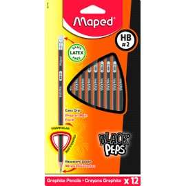Maped Black'Peps - Lápices triangulares de grafito #2, paquete de 12 (851749ZV)