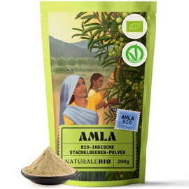 NaturaleBio Amla Pulver 200g. Ayurvedisches Superfood für Haar, Haut und ganzheitliches Wohlbefinden. Antioxidant und Quelle von Vitamin C. Stärkt das Immunsystem, entgiftet und verdauungsfördernd.