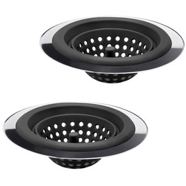 2PCS Sink Strainers,Flexible Silicone and Stainless Steel Kitchen Sink Drainer Baskets，Large Wide Rim 4.5 inch Diameter,Rust Free,Prevent Food Residues from Clogging (Black)