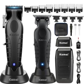 KEMEI Cortapelos profesionales para hombre, cortapelos inalámbricos para barbería, recortadora de barba y afeitadora eléctrica con cabezales de repuesto, KM-2299, KM-2296, KM-1102