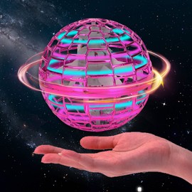 RQLZQPBW Floating Ball Kids Outdoor Toy 360 Rotating Magic UFO Flashing LED Globe Remote Control Flying Orb Ball Colorful Light Fly Spinners Fly Globe Game for Kids Age 3 and Up (Pink)