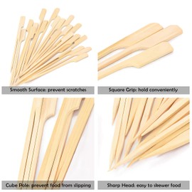 MOLFUJ 3.5 Inch Bamboo Skewers 100PCS Food Appetizer Toothpicks Wide Flat Paddle Bamboo Wood Picks for Cocktail, Marshmallow, Fruit, Grilling, Drink, BBQ, Barbecue, Yakitori Chicken, Fondue, Roasting