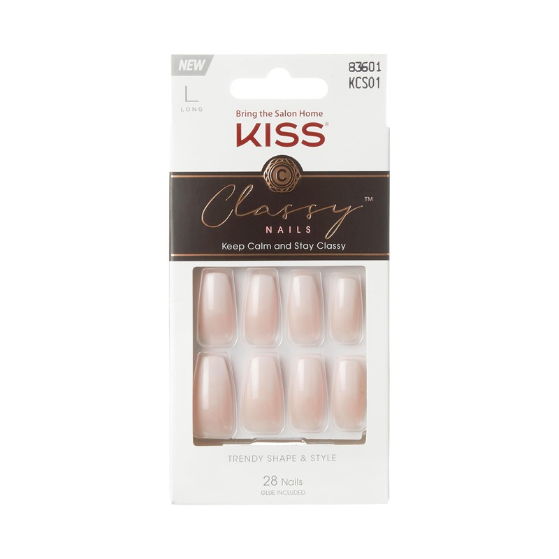 KISS UÑAS POSTIZAS GLUE ON LARGAS ESTILO FRENCH CON GEL