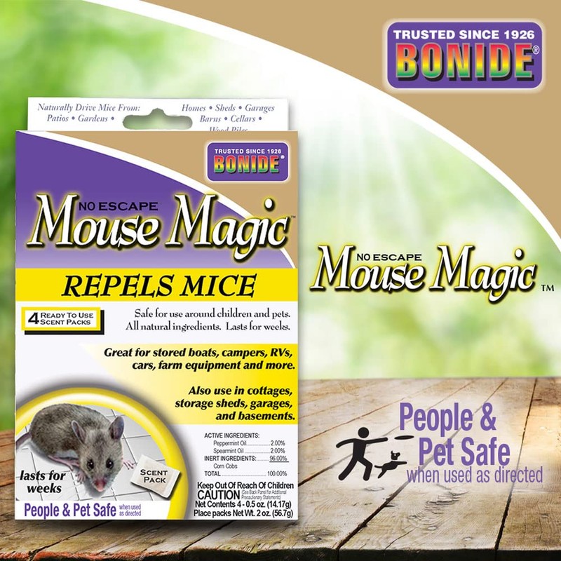 Bonide Mouse Magic Mouse Repellent Scent Packs, 4 Ready-to-Use Packs