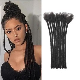 Dreadlock Extensions Loc Extensions 100% Human Hair for Man/Women/Kids Full Handmade Can Be Dyed Bleached Curled Soft Dreadlocks (0.6cm Thickness 10 Inch 10 Strands, 1B)