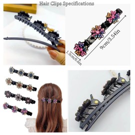 2pcs Sparkling Crystal Stone Braided Hair Clips, Flower Rhinestone Hair Clips Braid Hair Duck Bill Clips Hair Accessories Braided Hair Clips for Ladies and Girls