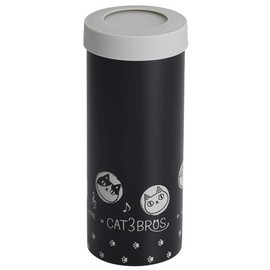 Ceramic Indigo Cat 3 Brothers 3-Way Stainless Steel Bottle, Black, Size: Approx. φ3.0 inches (7.7 cm), H 7.7 inches (19.6 cm), 23175