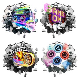 4PCS 3D Gaming Wall Stickers,E-Sports Room Wall Decorations,Video Gaming Joystick Wall Stickers,Gamer Controller Gaming Peel Wall Decals,Teenagers Boy Bedroom Playroom Wall Decor