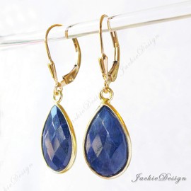Blue Sapphire (dyed Stone) Tear Drop Natural Stone Gold Filled Leverback Earrings Z34