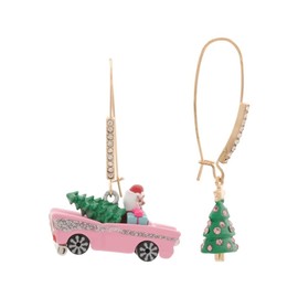 Betsey Johnson Womens Whimsical Christmas Earrings (Pink Car & Green Christmas Tree, One Size)