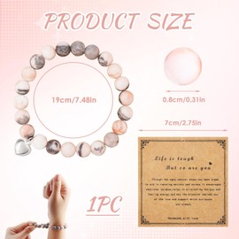 Goerpn Anxiety Bracelet for Women,Lava Rock Bracelets,Natural Gemstone Bead Anti Anxiety Bracelet with Heart Shaped Pendant Crystal Bracelet for Women Teen Girls Healing Calming Anxiety (Pink)