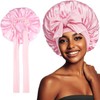 Cross-Border Hot Single Layer Bow Ribbon Imitation Silk Sleep Cap for Beauty Hair Care Cap Black 4ea