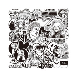 100 Black and White Stickers, Retro Art Graffiti Stickers, DIY Suitcase Water Cup Skateboard Decorative Stickers, Creative Character Stickers, Funny Stickers.