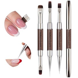 Juego de 3 brochas de limpieza para arte de uñas, punta francesa de doble extremo, planos/ovalados/angulados, para errores de esmalte, limpieza de cut