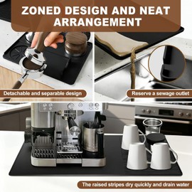 Silicone Coffee Mat for Espresso Machine, 24"x16" Large Bar Mat with Removable Tamping Pad, Heat Resistant Coffee Accessories for Ninja Luxe & Most Home Espresso Machines, Black