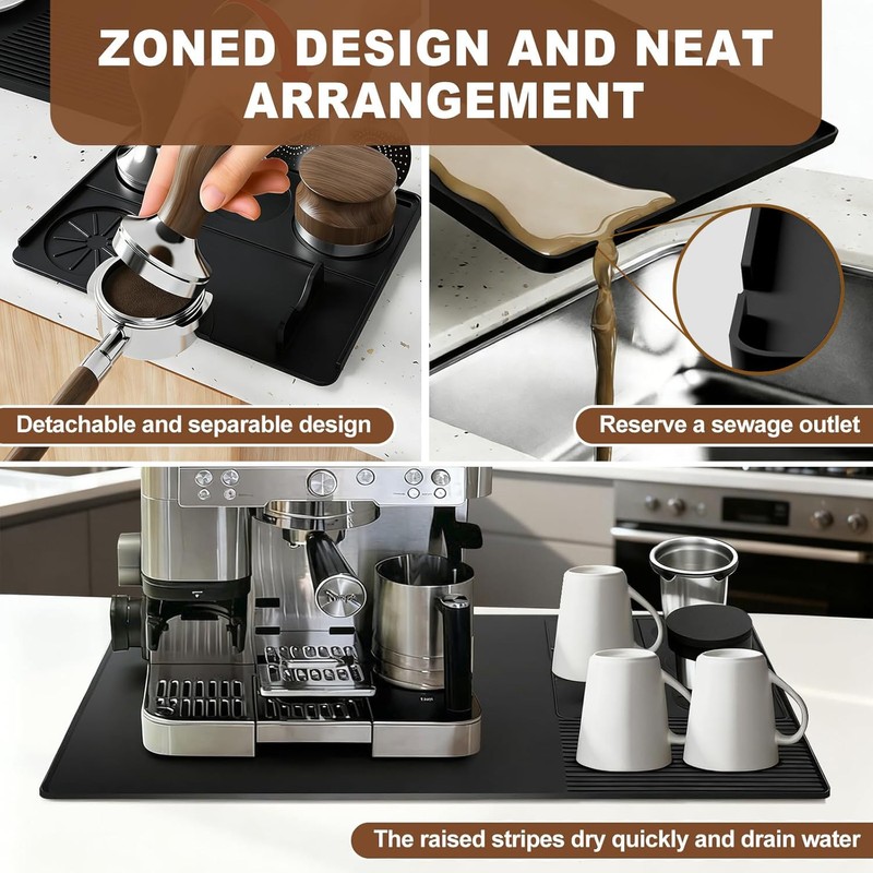 Silicone Coffee Mat for Espresso Machine, 24"x16" Large Bar Mat