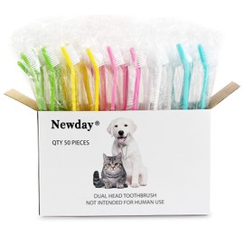 50 Pack Dual Ended Long Dog & Cat Toothbrush, Pet Safe Super Soft Bristles for Pet Dog Puppy Kitten Dental & Oral Care Teeth & Gums, Pet toothbrushes in Box, Bulk Individual polybag (Colorful)