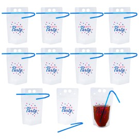 Let’s Party Collapsible Plastic Drink Pouches with Straws Bulk 50 Ct
