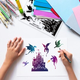 GLOBLELAND Vintage Castle and Dragon Clear Stamps Medieval Style Western Dragon Transparent Stamps Silicone Clear Stamp Seals for DIY Scrapbooking Art Journals Decorative Cards Making