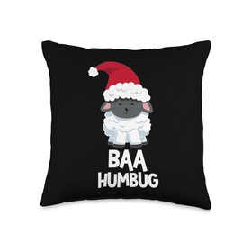 Funny Holiday Critters Bah Baa Humbug Grumpy Sheep Funny Christmas Holiday Throw Pillow, 16x16, Multicolor
