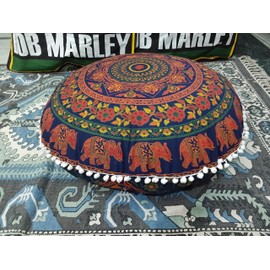 COTSILER Mandala Floor Pillow Cover & Large Hippi Round Cushion Cover Bohemian Yoga Decorative Covers (Elephant Multi Mandala, 32" Round)