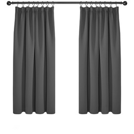 Deconovo Solid Pencil Pleat Curtains Thermal Insulated Tape Top Blackout Curtains for Bedroom 66 x 54 Dark Grey Two Panels