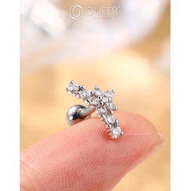 OUFER 16G Flower Conch Piercing Acier Stainless Steel 316L Cartilage Ear Piercing 8 mm Helix Ring Curved Clair CZ Conch Piercing Ring Tragus Piercing Helix Piercing, Stainless Steel, Cubic Zirconia