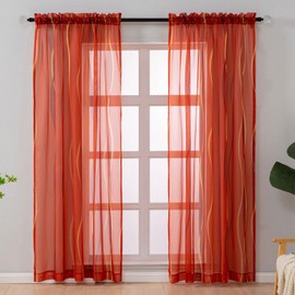 L.Z.E Burnt Orange Sheer Curtains 108 Inch Long 2 Panels Set for Living Room, Extra Long Voile Sheer Curtains & Drapes for Bedroom, Modern Rod Pocket Wave Pattern Window Sheers (55W x 108L)