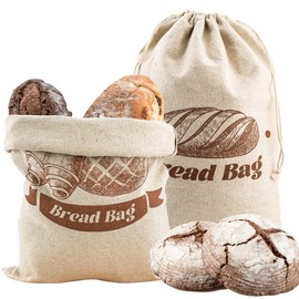 Bread Bags for Homemade Bread, 2-Pack 100% Linen Thicken Sourdough Bread Bags 17.5 ×11.5 Inchs for Homemade Bread, Heavy Duty Pure Natural Linen Fabric and Drawstring Design, AC