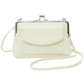 Kiss Lock Wallet Purse for Women, Small Shoulder Crossbody Bag with Strap Phone Purse Handbags Clutch, Offwhite