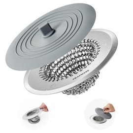 TRAPMATE Tub Stopper, Reversible Bathtub Drain Hair Catcher & Stopper, Ultra Revolutionary Bath Tub Drain Protector, Stainless Steel Hair Catcher & Silicone Stopper, 4.4" Drain Cover for Shower, Bath