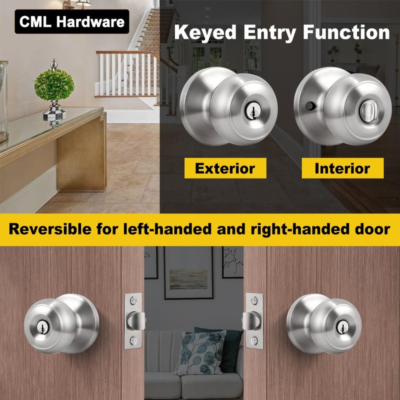 CML Hardware (2 Pack) Entry Door Knob, Keyed Different Door
