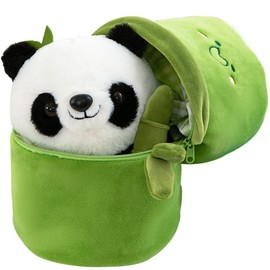 Panda Plush Toy, Bamboo Tube Panda Stuffed Animal Toy Soft Cuddly Plush Toy Panda Plush Doll Stuffed Animal Doll Plushie Doll Plush Toy Panda Soft Toy Hugging Pillow Gift for Kids Girls Boys (25cm)