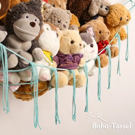 YKBU Stuffed Animals Hammock Corner Hanging Net for Macrame Stuffed Animal Storage Plush Toy Holder Toy Organizer for Boho Nursery Playroom Bedroom Kids Room Decor (light blue, Large)