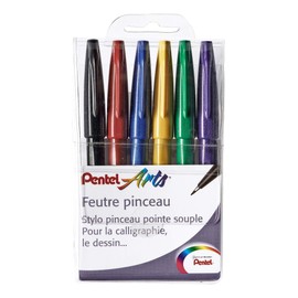 Pentel Pack of 6 Flexi Felt-tip Pens for Sketching / Calligraphy Assorted Colours Funny