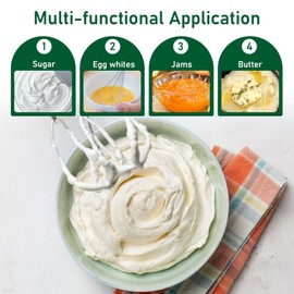 Hand Mixer Attachments Beater, Dough Hooks and Whisk, Blending Rod, Stainless Steel Hand Mixer Accessories Compatible with Kitchenaid Hand Mixers KHM3 KHM5 KHM7 KHM9, 6-piece set